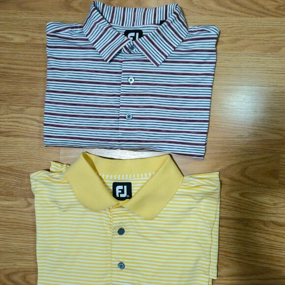 Footjoy FJ Shirt Lot Mens XL Red White - yellow Stripe Golf Performance Stretch - Picture 1 of 16